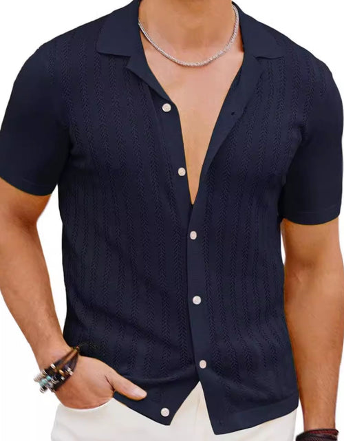 Load image into Gallery viewer, Men's Full Size Openwork Button Down Short Sleeve Shirt Plus Size
