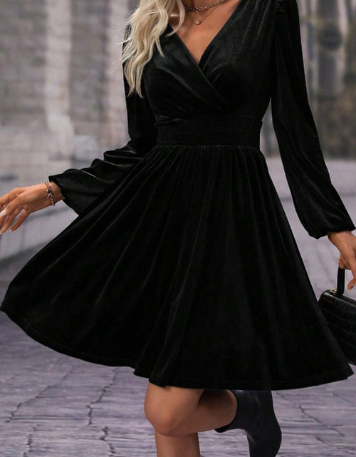 Load image into Gallery viewer, Surplice Long Sleeve Velvet Dress
