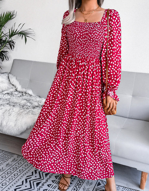 Load image into Gallery viewer, Smocked Square Neck Flounce Sleeve Dress
