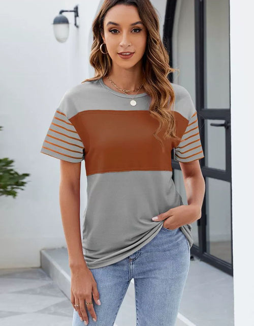Load image into Gallery viewer, Color Block Round Neck Short Sleeve T-Shirt
