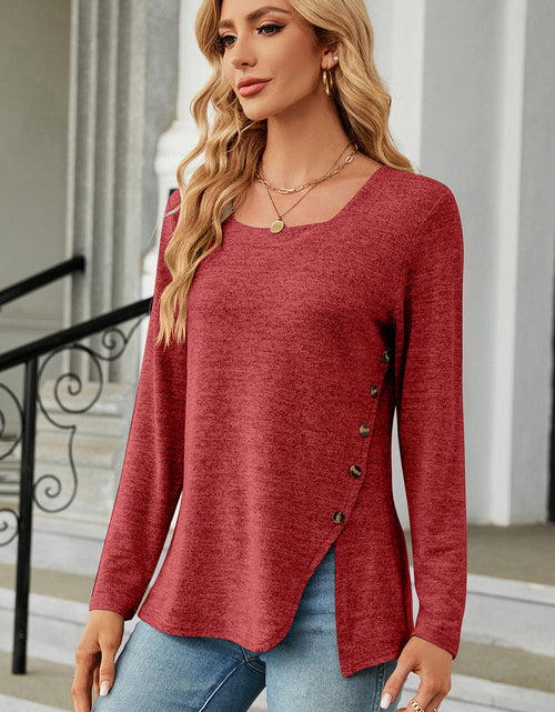 Load image into Gallery viewer, Slit Decorative Button Square Neck T-Shirt

