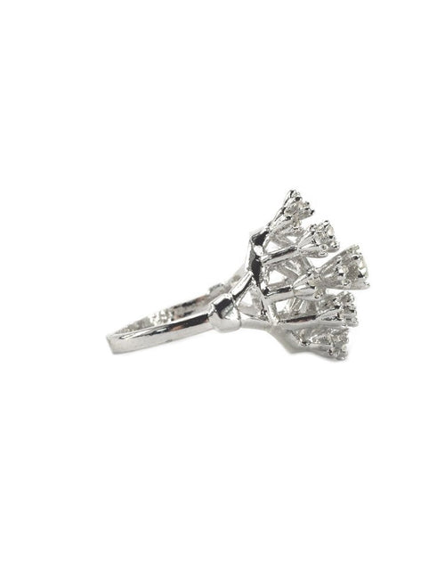 Load image into Gallery viewer, Vintage Ring Ruby Austrian Crystals and Pinfire Opals 18k White Gold Electroplate Made in the USA by PVD Vintage Jewelry
