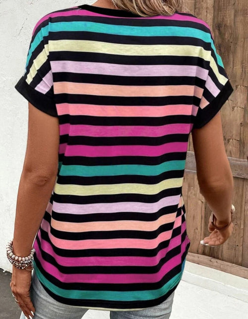 Load image into Gallery viewer, Striped V-Neck Short Sleeve T-Shirt
