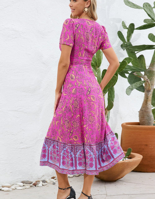 Load image into Gallery viewer, Printed Surplice Short Sleeve Dress
