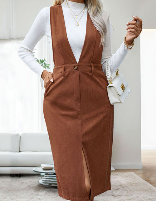 Load image into Gallery viewer, Perfee Slit Overall Dress with Pockets
