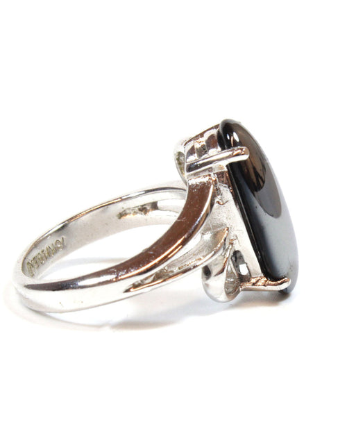 Load image into Gallery viewer, Vintage Ring Genuine Onyx 18k White Gold Electroplated Cocktail Ring Made in USA by PVD Vintage Jewelry
