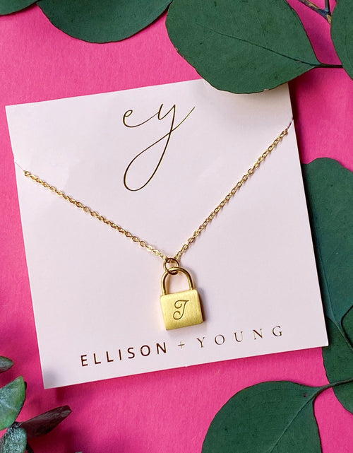 Load image into Gallery viewer, Scripted Notes Locket Initial Necklace by Ellisonyoung.com
