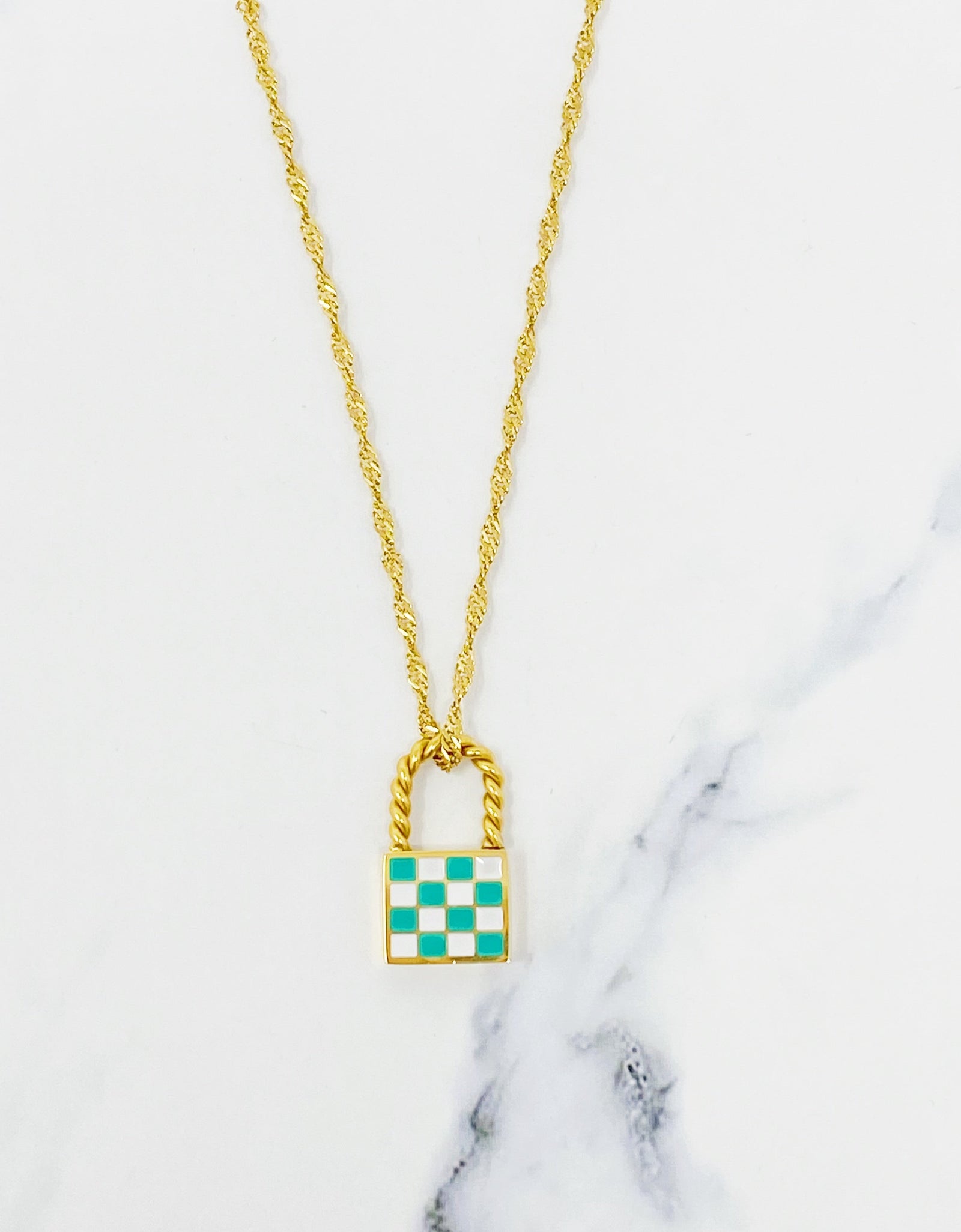 Checkered Locket Necklace by Ellisonyoung.com