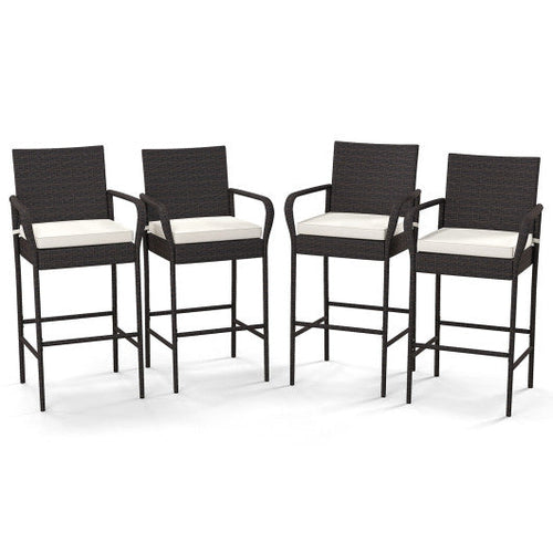 Load image into Gallery viewer, 2/4 Pieces Outdoor PE Rattan Cushioned Barstool Set with Armrests-Set of 4
