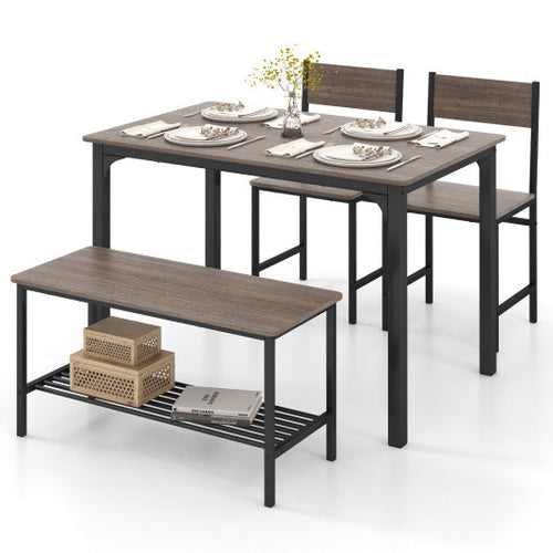 Load image into Gallery viewer, 4 Pieces Rustic Dining Table Set with 2 Chairs and Bench-Gray
