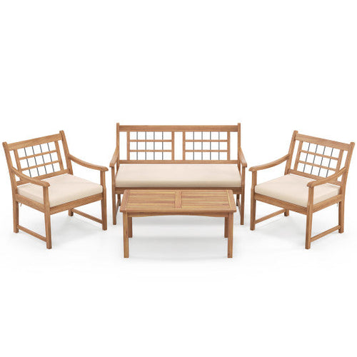 Load image into Gallery viewer, 4 Piece Wood Patio Furniture with Armchairs Loveseat and Coffee Table-Off White
