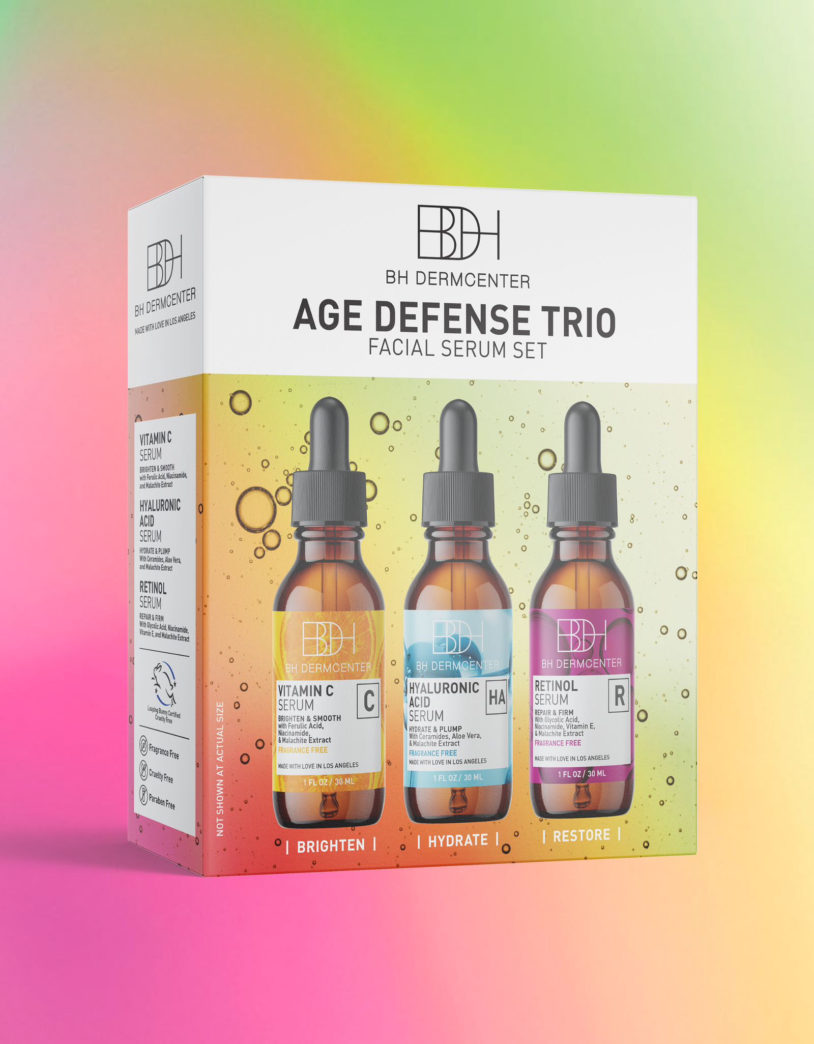BH Dermcenter Age Defense Trio Anti-Aging Serum Set for Face and Eyes - Vitamin C, Retinol, Hyaluronic Acid Face Serum for Men and Women - 30ml Each - Paraben Free, Cruelty Free by  Los Angeles Brands