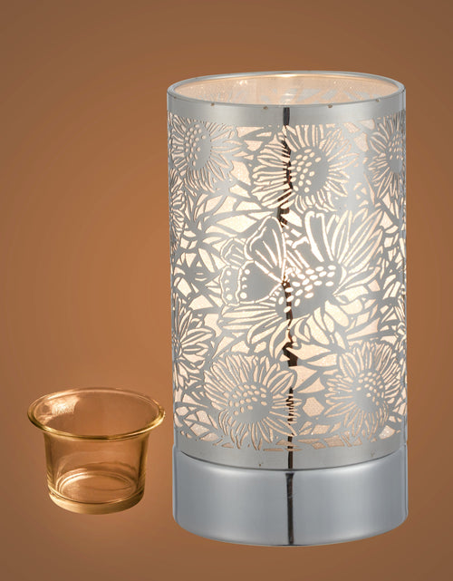 Load image into Gallery viewer, 7" touch lamp-Fragrance Wax Melts Warmer -Electric Candle Essential Oil Burner-Metal Silver Sunflower Table Decor by Peterson Housewares &amp; Artwares
