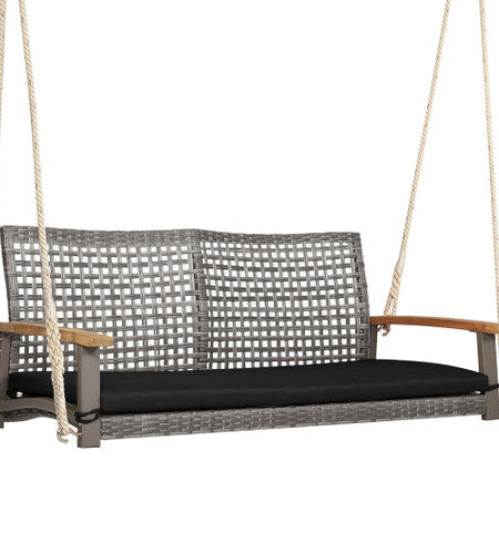 2-Person Patio Wicker Hanging Swing Chair-Black