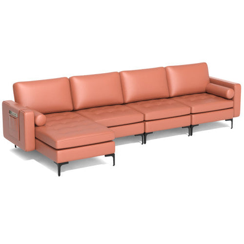 Load image into Gallery viewer, Modular L-shaped Sectional Sofa with Reversible Chaise and 2 USB Ports-Pink
