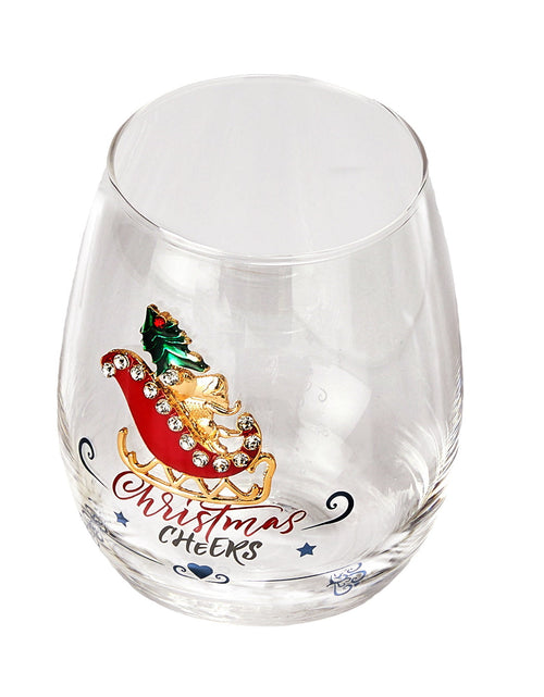 Load image into Gallery viewer, Crystal Christmas Santa's Sleigh Wine &amp; Water Glasses - Set of 2, 17.5oz - Xmas Diamond Merry Christmas Santa Holiday Festive Theme Stemless Glass - New Year Holiday Gifts for Men Women Friend Family by The Wine Savant
