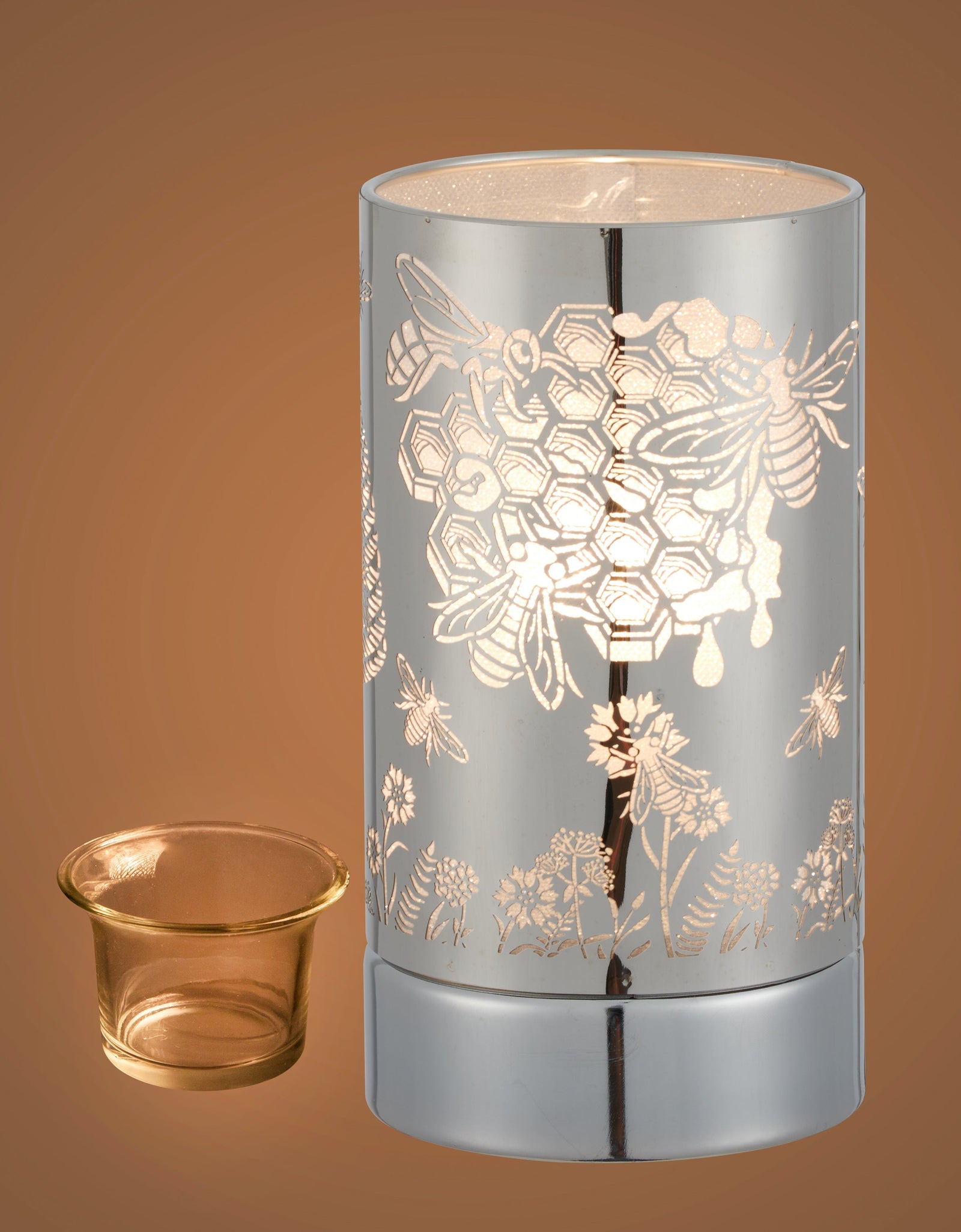 7" touch lamp-Fragrance Wax Melts Warmer -Electric Candle Essential Oil Burner-Metal Silver Honeybee Table Decor by Peterson Housewares & Artwares