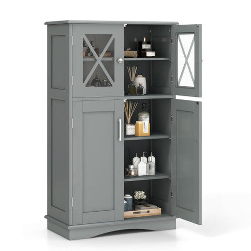 Load image into Gallery viewer, 4 Doors Freeestanding Bathroom Floor Cabinet with Adjustable Shelves-Gray
