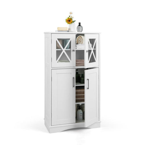 Load image into Gallery viewer, 4 Doors Freeestanding Bathroom Floor Cabinet with Adjustable Shelves-White
