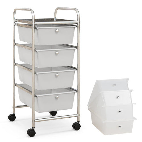 Load image into Gallery viewer, 4-Drawer Cart Storage Bin Organizer Rolling with Plastic Drawers-White

