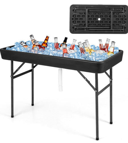 4 Feet Plastic Party Ice Folding Table with Matching Skirt-Black