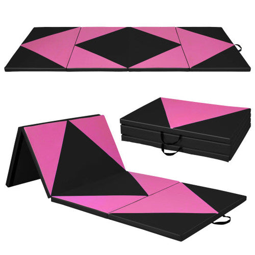 Load image into Gallery viewer, 4-Panel PU Leather Folding Exercise Gym Mat with Hook and Loop Fasteners-Black &amp; Pink
