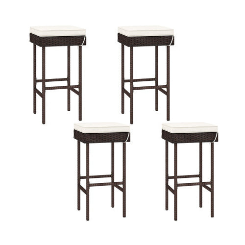 Load image into Gallery viewer, Patio Rattan Barstools Set of 2/4 with Footrest and Soft Cushions for Backyard Balcony-4 Pieces
