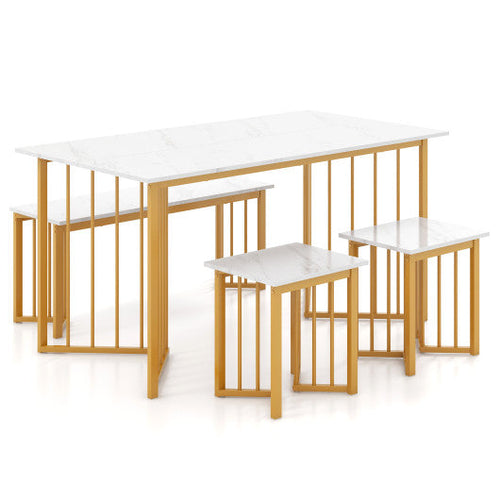Load image into Gallery viewer, 4 Piece Dining Table Set with Bench and 2 Stools-White
