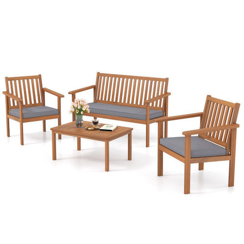 Load image into Gallery viewer, 4 Piece Patio Wood Furniture Set Acacia Wood Sofa Set with Loveseat-Gray

