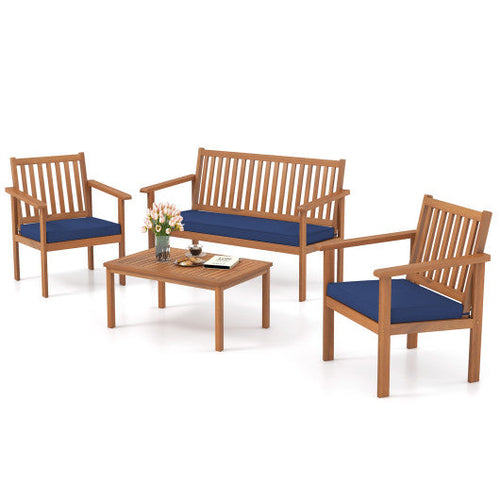 Load image into Gallery viewer, 4 Piece Patio Wood Furniture Set Acacia Wood Sofa Set with Loveseat-Navy
