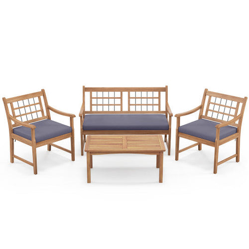 Load image into Gallery viewer, 4 Piece Wood Patio Furniture with Armchairs Loveseat and Coffee Table-Gray
