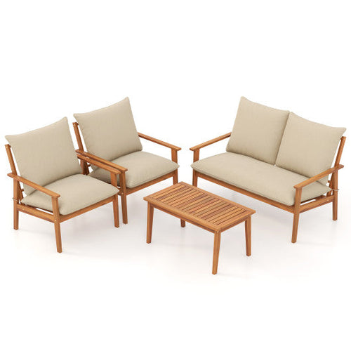 Load image into Gallery viewer, 4 Pieces Outdoor Acacia Wood Conversation Set with Soft Cushions and Coffee Table-White
