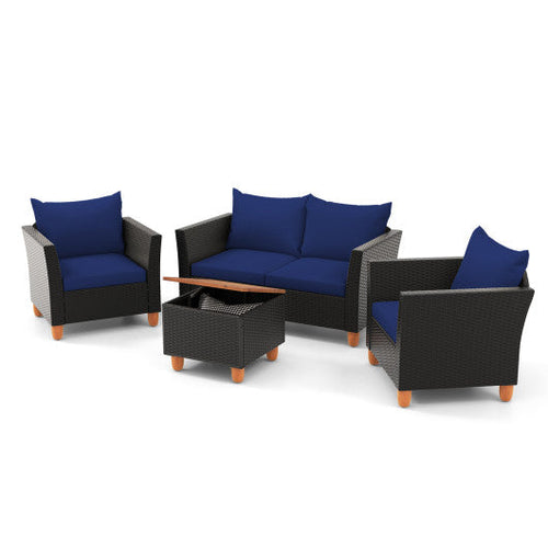 Load image into Gallery viewer, 4 Pieces Outdoor Conversation Set with Storage Coffee Table-Navy
