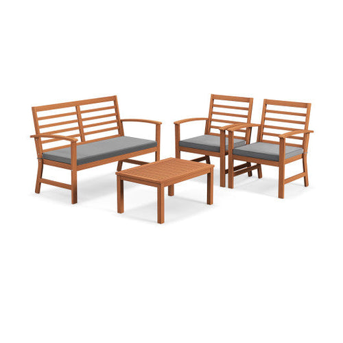 Load image into Gallery viewer, 4 Pieces Outdoor Furniture Set with Stable Acacia Wood Frame-Gray
