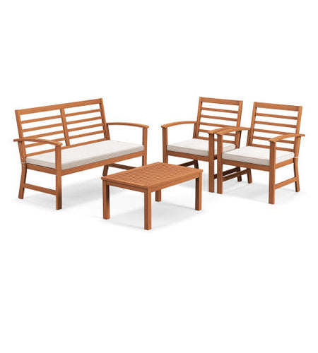 4 Pieces Outdoor Furniture Set with Stable Acacia Wood Frame-Beige