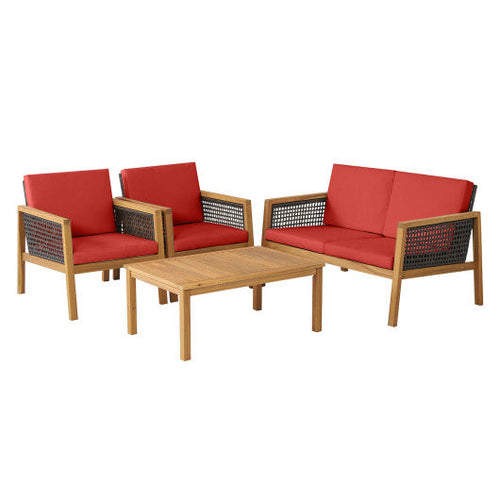 Load image into Gallery viewer, 4 Pieces Patio Rattan Furniture Set with Removable Cushions-Red

