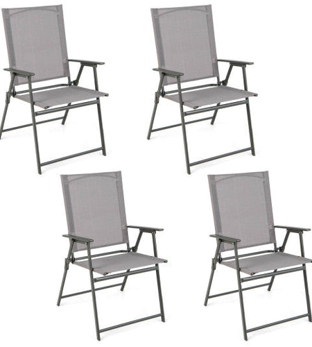 Set of 4 Patio Folding Chair Set with Rustproof Metal Frame-Gray