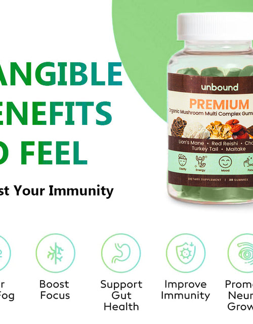 Load image into Gallery viewer, Premium Organic Mushroom Multi-Complex Gummies 5 in 1, Chaga, Lion's Mane, Reishi, Turkey Tail, Maitake by Live Unbound

