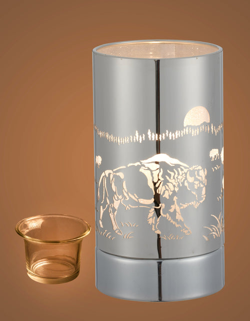 Load image into Gallery viewer, 7" touch lamp-Fragrance Wax Melts Warmer -Electric Candle Essential Oil Burner-Metal Silver Bison Table Decor by Peterson Housewares &amp; Artwares
