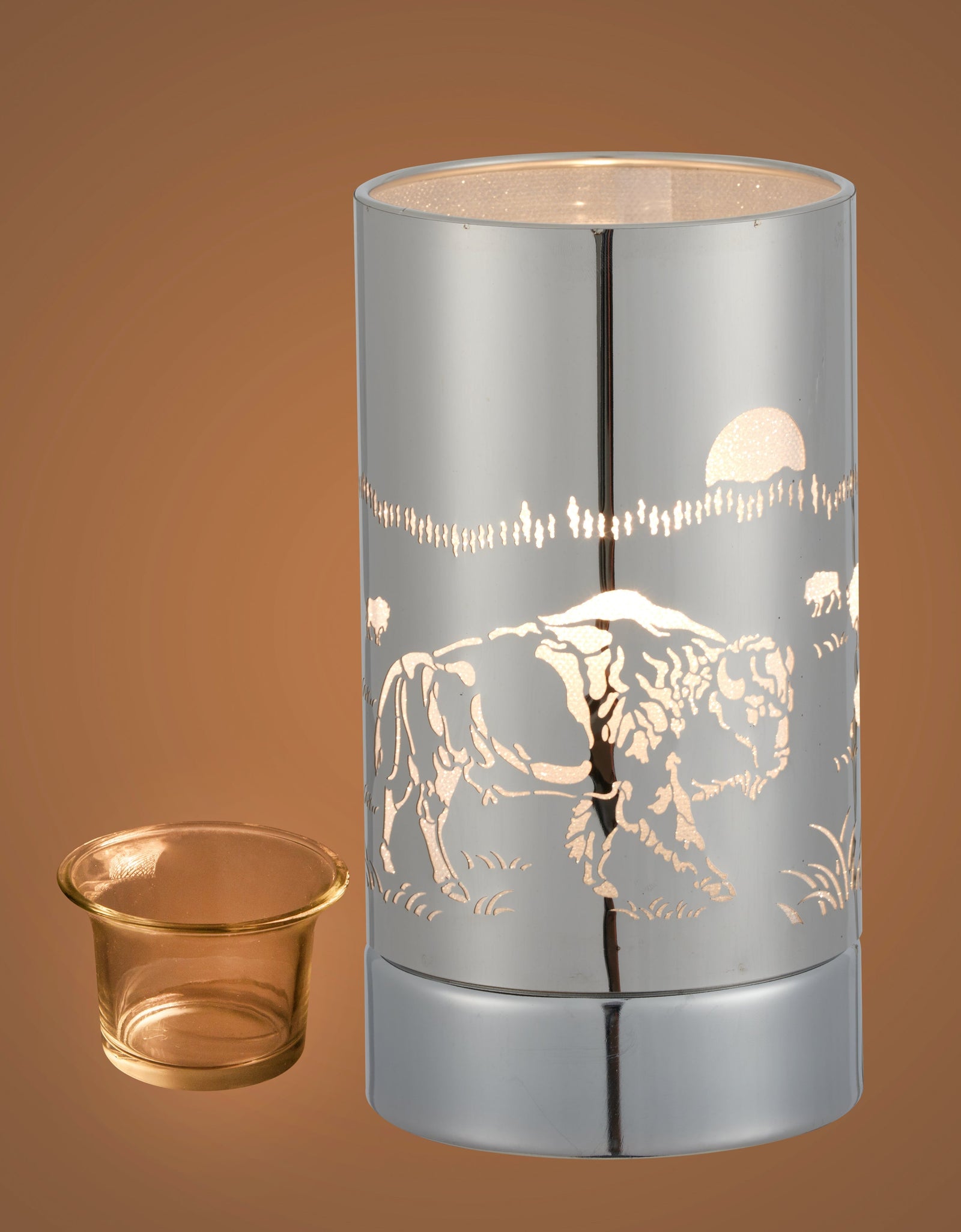 7" touch lamp-Fragrance Wax Melts Warmer -Electric Candle Essential Oil Burner-Metal Silver Bison Table Decor by Peterson Housewares & Artwares