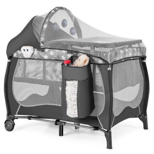 Load image into Gallery viewer, 4 in 1 Portable Baby Nursery Center with Net and Music Box-Gray
