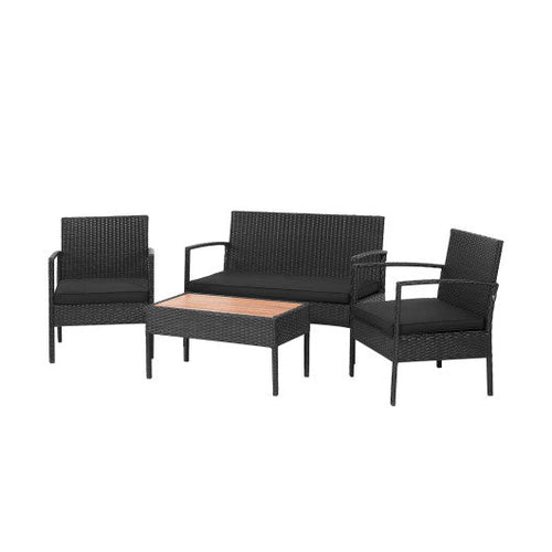 Load image into Gallery viewer, 4 Pieces Patio Rattan Cushioned Furniture Set with Wooden Tabletop
