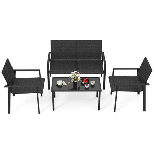 Load image into Gallery viewer, 4 Pieces Patio Furniture Set with Heavy Duty Galvanized Metal Frame-Black
