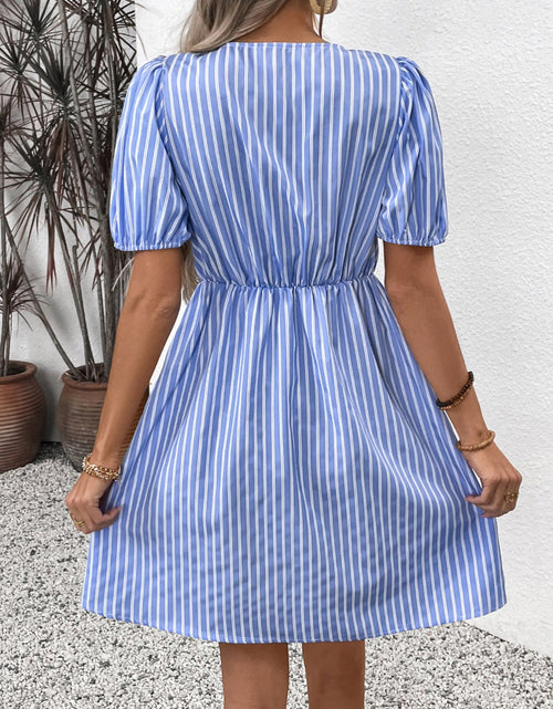 Load image into Gallery viewer, Perfee Tied Striped Short Sleeve Mini Dress
