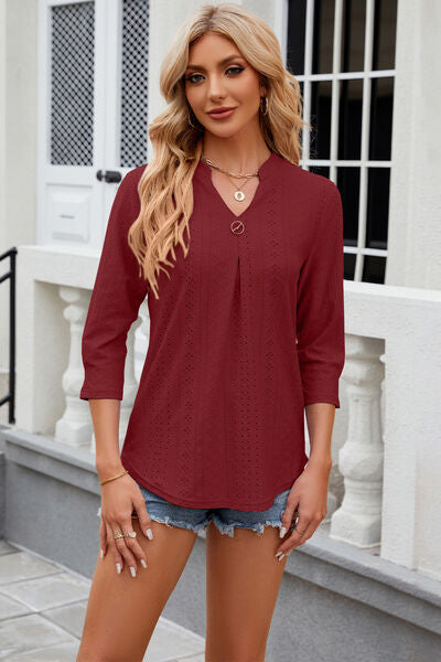Load image into Gallery viewer, Eyelet Notched Knit Jacquard Top
