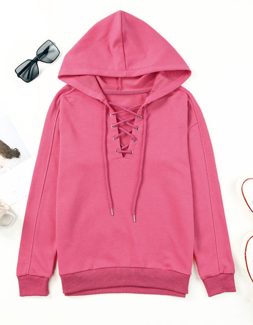 Load image into Gallery viewer, Lace-Up Dropped Shoulder Hoodie

