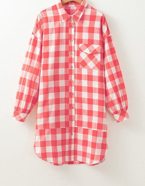 Load image into Gallery viewer, Plaid Collared Neck Long Sleeve Shirt Dress
