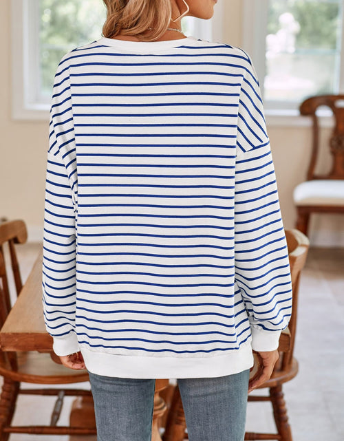 Load image into Gallery viewer, Lovelet Striped Round Neck Long Sleeve Sweatshirt
