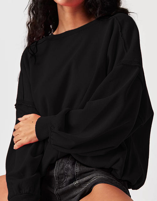 Load image into Gallery viewer, Exposed Seam Round Neck Long Sleeve Sweatshirt

