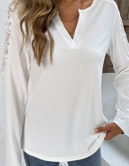 Load image into Gallery viewer, Shiny Spliced Lace Notched Neck Top
